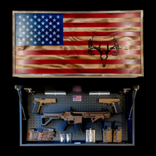 Load image into Gallery viewer, Large Charred American Flag & Whitetail Buck Concealment Wall Art
