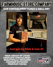 Load image into Gallery viewer, Gun Concealment Flag Deluxe Handgun Wall Art BATTLE-WORN OD GREEN Special Forces Design