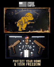 Load image into Gallery viewer, Deluxe Black Distressed Handgun Concealment Wall Art Stay Strapped Or Get Clapped Design