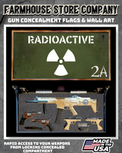 Load image into Gallery viewer, Gun Concealment Flag Deluxe Wall Art BATTLE-WORN OD GREEN Radioactive 2A Design