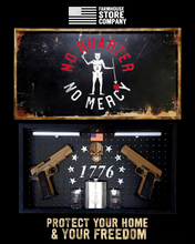 Load image into Gallery viewer, Deluxe Black Distressed Handgun Concealment Wall Art No Quarter No Mercy Design