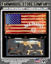 Load image into Gallery viewer, Gun Concealment Flag Deluxe Wall Art Charred Jack Daniel's Design