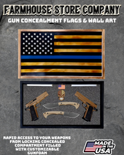 Load image into Gallery viewer, Gun Concealment Flag Deluxe Handgun Wall Art Charred Flag Thin Blue Line Design