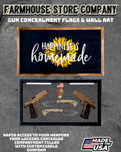Load image into Gallery viewer, Gun Concealment Flag Deluxe Handgun Wall Art Charred Black Sunflower Design
