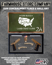 Load image into Gallery viewer, Gun Concealment Flag Deluxe Handgun Wall Art BATTLE-WORN OD GREEN Land That I Love 2A Design