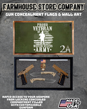 Load image into Gallery viewer, Gun Concealment Flag Deluxe Handgun Wall Art BATTLE-WORN OD GREEN Army Veteran 2A Design