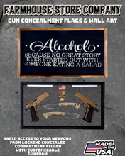 Load image into Gallery viewer, Gun Concealment Flag Deluxe Handgun Wall Art Charred Black Alcohol Design