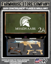 Load image into Gallery viewer, Gun Concealment Flag Deluxe Wall Art BATTLE-WORN OD GREEN 2A Spartan Design
