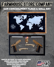 Load image into Gallery viewer, Gun Concealment Flag Deluxe Handgun Wall Art Charred Black World Map Design