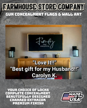 Load image into Gallery viewer, Gun Concealment Flag Deluxe Handgun Wall Art BATTLE-WORN OD GREEN Special Forces Design