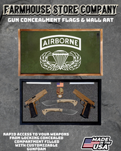 Load image into Gallery viewer, Gun Concealment Flag Deluxe Handgun Wall Art BATTLE-WORN OD GREEN Airborne Design