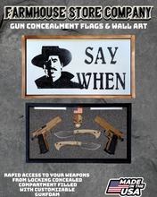 Load image into Gallery viewer, Gun Concealment Flag Deluxe Handgun Wall Art Charred White Say When Design