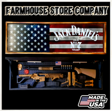 Load image into Gallery viewer, Half American Flag & Jack Daniel's Long Rifle Gun Concealment Flag Wall Art