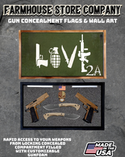 Load image into Gallery viewer, Gun Concealment Flag Deluxe Handgun Wall Art BATTLE-WORN OD GREEN LOVE 2A Design