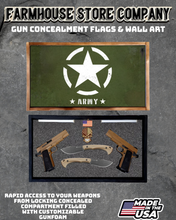 Load image into Gallery viewer, Gun Concealment Flag Deluxe Handgun Wall Art BATTLE-WORN OD GREEN US Army Design
