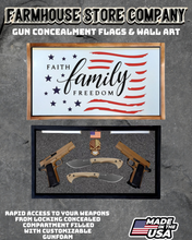 Load image into Gallery viewer, Gun Concealment Flag Deluxe Handgun Wall Art White Faith Family Freedom Design