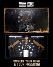 Load image into Gallery viewer, Deluxe Black Distressed Handgun Concealment Wall Art Handy With The Steel Design