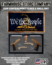 Load image into Gallery viewer, Gun Concealment Flag Deluxe Handgun Wall Art Charred Black WTP Gadsden Design