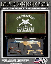 Load image into Gallery viewer, Gun Concealment Flag Deluxe Wall Art BATTLE-WORN OD GREEN GGG Flag 2A Design
