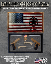 Load image into Gallery viewer, Gun Concealment Flag Deluxe Handgun Wall Art Charred RWB Flag Army Design