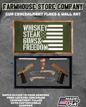 Load image into Gallery viewer, Gun Concealment Flag Deluxe Handgun Wall Art BATTLE-WORN OD GREEN WSGF 2A Design