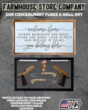 Load image into Gallery viewer, Gun Concealment Flag Deluxe Handgun Wall Art Charred White Welcome Home Design