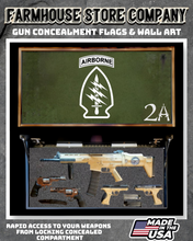 Load image into Gallery viewer, Gun Concealment Flag Deluxe Wall Art BATTLE-WORN OD GREEN 2A Special Forces Design