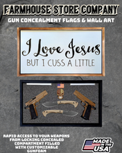 Load image into Gallery viewer, Gun Concealment Flag Deluxe Handgun Wall Art Charred White Cuss Design