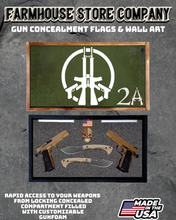 Load image into Gallery viewer, Gun Concealment Flag Deluxe Handgun Wall Art BATTLE-WORN OD GREEN Deadpool/Guns Insignia 2A Design