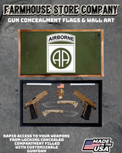Load image into Gallery viewer, Gun Concealment Flag Deluxe Handgun Wall Art BATTLE-WORN OD GREEN 82nd Airborne Design