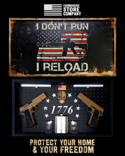 Load image into Gallery viewer, Deluxe Black Distressed Handgun Concealment Wall Art I Don't Run I Reload Design