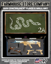 Load image into Gallery viewer, Gun Concealment Flag Deluxe Wall Art BATTLE-WORN OD GREEN 2A Join Or Die Design