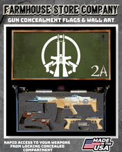 Load image into Gallery viewer, Gun Concealment Flag Deluxe Wall Art BATTLE-WORN OD GREEN Deadpool/Guns Insignia 2A Design