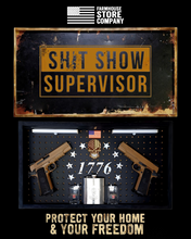 Load image into Gallery viewer, Deluxe Black Distressed Handgun Concealment Wall Art Shit Show Supervisor Design