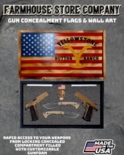 Load image into Gallery viewer, Gun Concealment Flag Deluxe Handgun Wall Art Charred Flag Yellowstone Design
