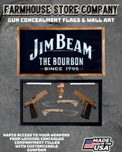 Load image into Gallery viewer, Gun Concealment Flag Deluxe Handgun Wall Art Charred Black Jim Beam Design