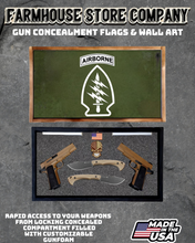 Load image into Gallery viewer, Gun Concealment Flag Deluxe Handgun Wall Art BATTLE-WORN OD GREEN Special Forces Design