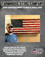 Load image into Gallery viewer, Gun Concealment Flag Deluxe Handgun Wall Art BATTLE-WORN OD GREEN Special Forces Design