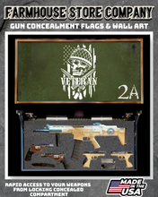 Load image into Gallery viewer, Gun Concealment Flag Deluxe Wall Art BATTLE-WORN OD GREEN Veteran 2A Design