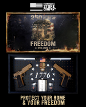 Load image into Gallery viewer, Deluxe Black Distressed Handgun Concealment Wall Art 250 Years Of Freedom Design
