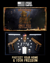 Load image into Gallery viewer, Deluxe Black Distressed Handgun Concealment Wall Art Only You Can Return Fire Design