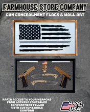 Load image into Gallery viewer, Gun Concealment Flag Deluxe Handgun Wall Art Charred White Thin Gray Line Design