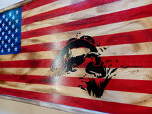 Load image into Gallery viewer, Large Charred American Flag & Large Mouth Bass Concealment Wall Art