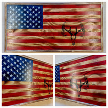 Load image into Gallery viewer, Large Charred American Flag & Whitetail Buck Concealment Wall Art