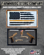 Load image into Gallery viewer, Gun Concealment Flag Deluxe Handgun Wall Art Charred White Thin Yellow Line Design
