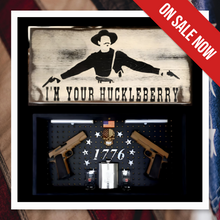 Load image into Gallery viewer, Deluxe Doc Holiday Huckleberry Distressed Handgun Concealment Flag Wall Art
