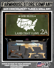 Load image into Gallery viewer, Gun Concealment Flag Deluxe Wall Art BATTLE-WORN OD GREEN Land That I Love 2A Design
