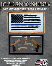 Load image into Gallery viewer, Gun Concealment Flag Deluxe Handgun Wall Art Charred White Thin Blue Line Design
