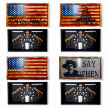 Load image into Gallery viewer, Deluxe Charred Don&#39;t Tread On Me Flag Handgun Concealment Wall Art
