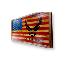 Load image into Gallery viewer, Large Charred Deluxe AIR FORCE American Concealment Flag Wall Art 2.0
